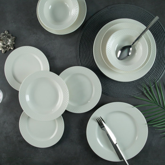 Hermia SheydaKrem Juego de cena de porcelana, 24 piezas, Blanco Hermia SheydaKrem Juego de cena de porcelana, 24 piezas, Blanco